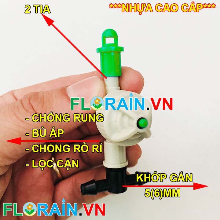 Đầu tưới phun mưa 2 tia gắn ống 6mm Florain