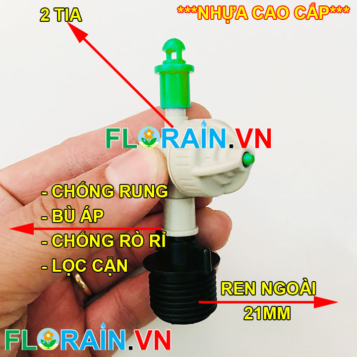 Đầu tưới phun mưa 2 tia ren 21mm Florain 