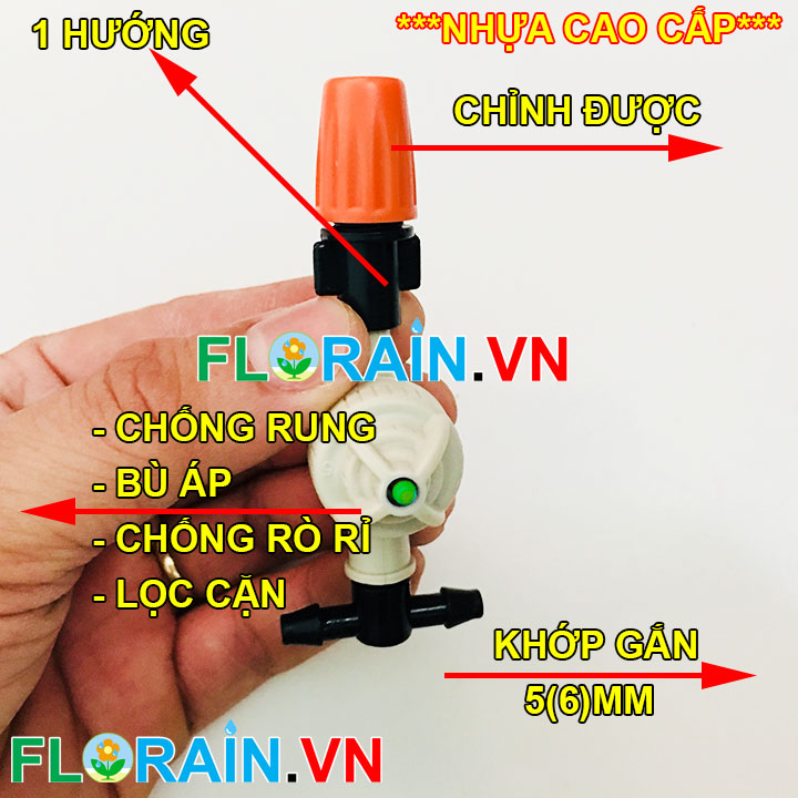 Béc phun sương 1 hướng cam gắn 2 đầu 6mm Florain