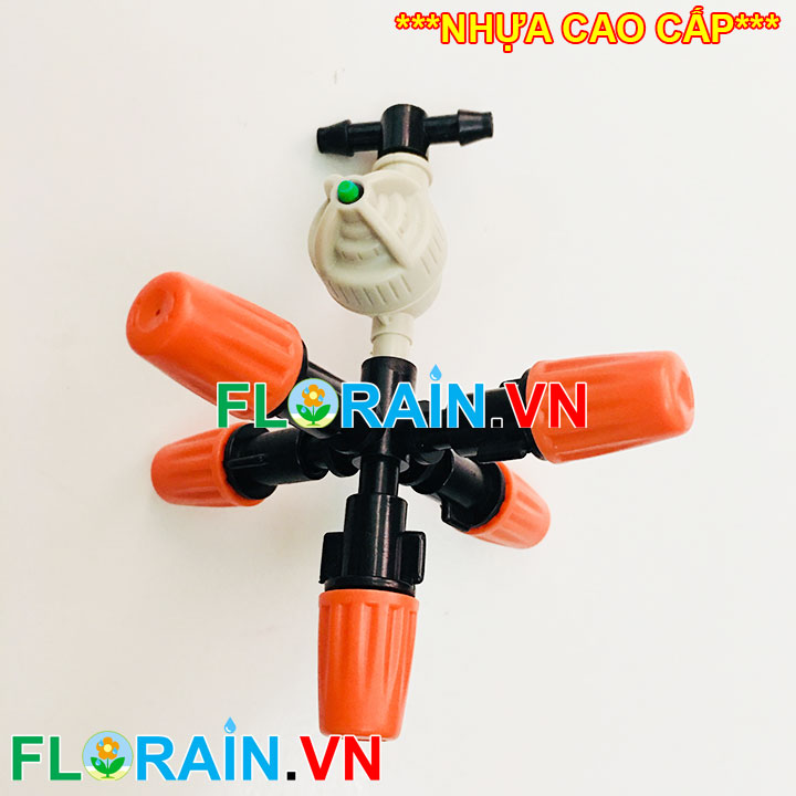 Béc phun sương 5 hướng cam gắn 2 đầu 6mm Florain