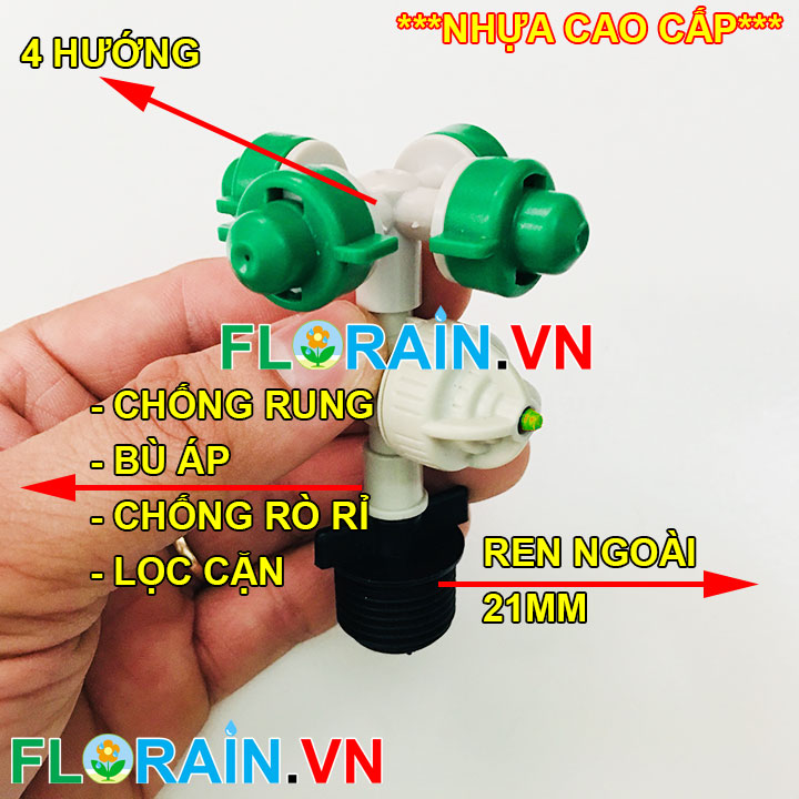 Vòi phun sương 4 tia ren 21mm Florain