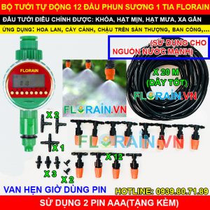 Thiết bị phun sương tưới lan tự động dùng pin FLorain