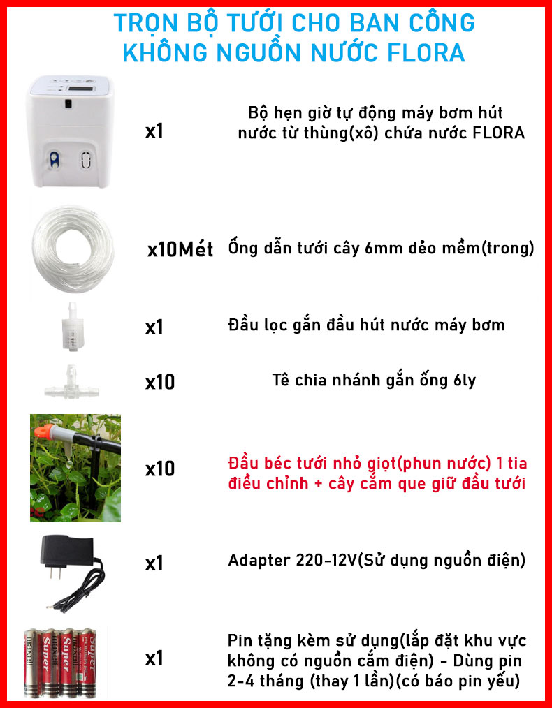 Máy tưới tự động nhỏ giọt hẹn giờ ban công không nguồn nước FL-10