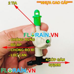 Đầu tưới phun mưa 2 tia gắn ống 6mm Florain