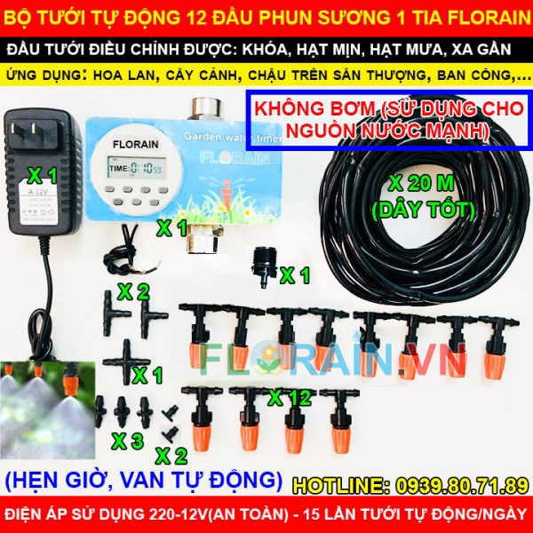 Bộ hẹn giờ tưới lan tự động phun sương FLorain 12 đầu