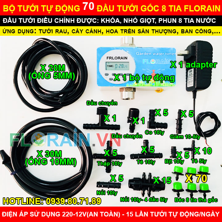 Bộ tưới tự động 70 đầu tưới gốc 8 tia FLorain